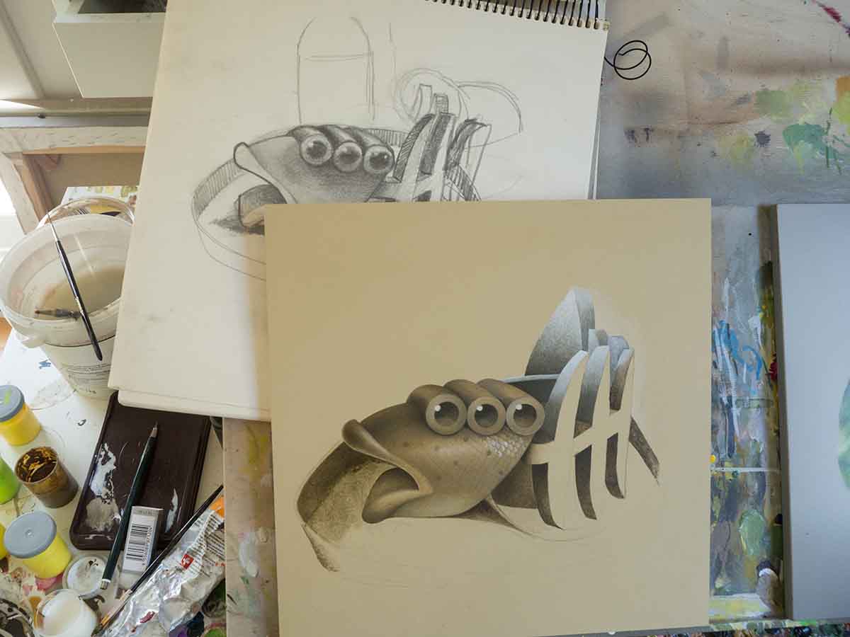 Fisch Plate, sketch and working process